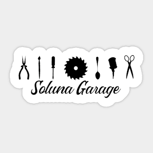 Soluna Garage (black art, banner style logo) Sticker